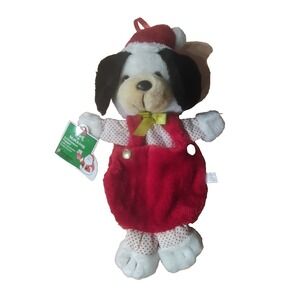 Stuff A Stocking Christmas Puppet Wit Front Pocket White & Red Puppy 15"